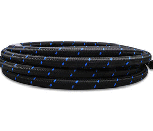 5ft Roll of Black Blue Nylon Braided Flex Hose; AN Size: -8, Hose ID 0.44"